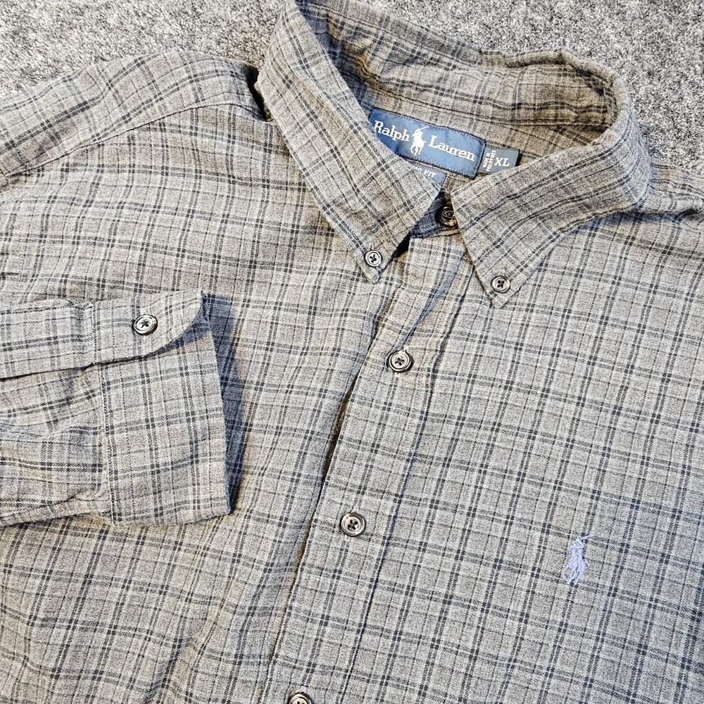 Ralph Lauren Classic Fit Button Down Mens XL Gray Plaid Pony Logo Long Sleeve